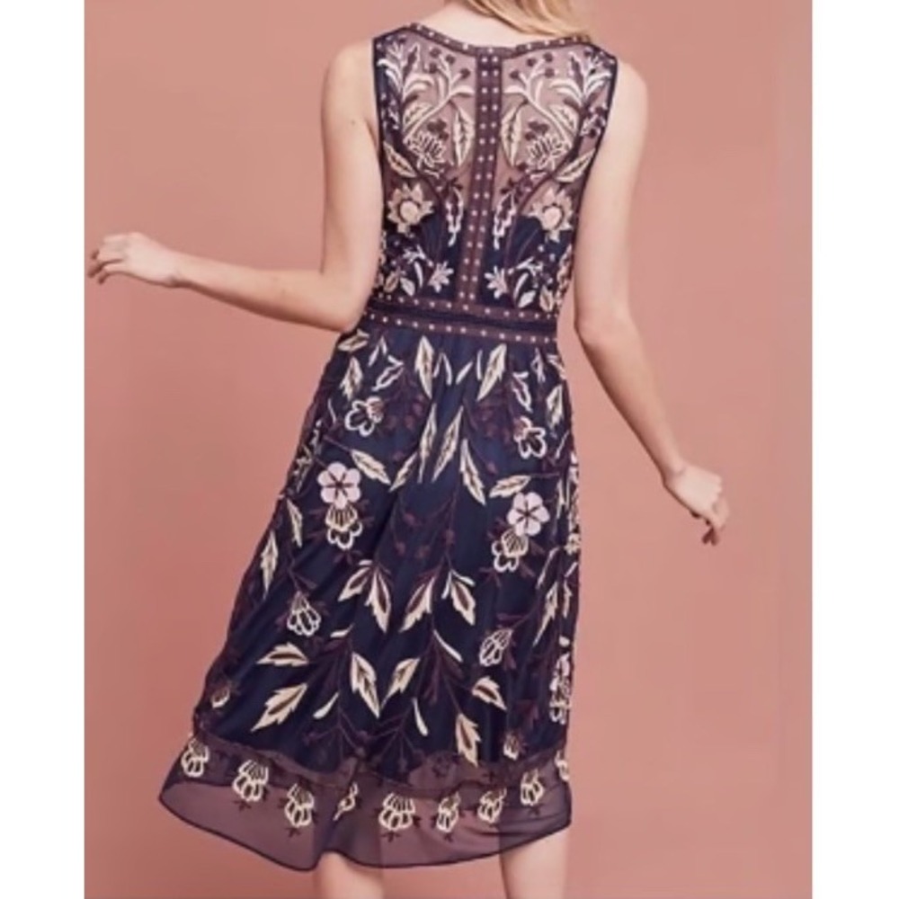 Anthropologie Moulinette Soeurs Alicante Embroidered Tulle Navy Midi Dress Sz 6 - Picture 3 of 16